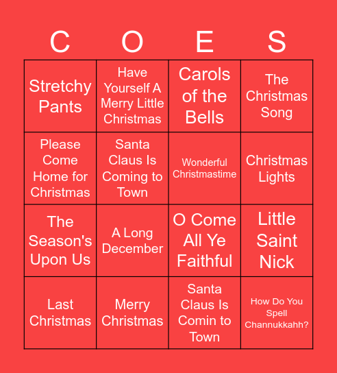 Cal OES Holiday Party Bingo Card