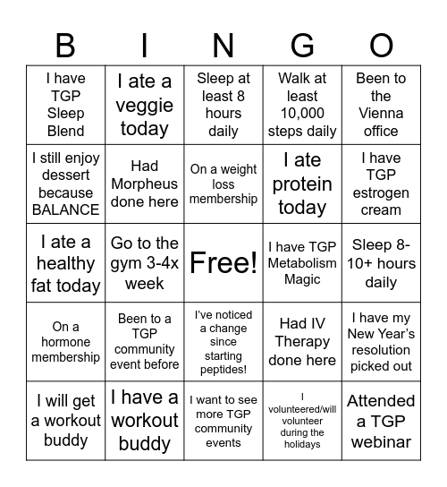 The Gajer Practice BINGO Card