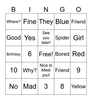 Sign Language Vocabulary Bingo Card