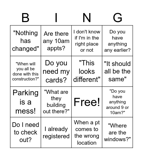 Imaging Bingo Card