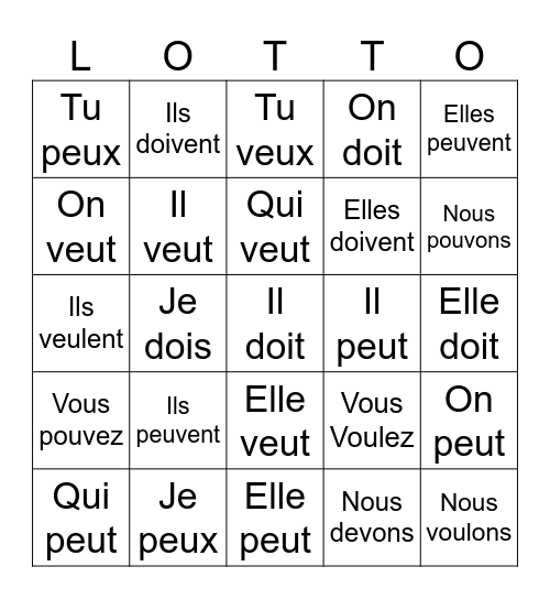 Vouloir, Pouvoir, Devoir (translations v2) Bingo Card