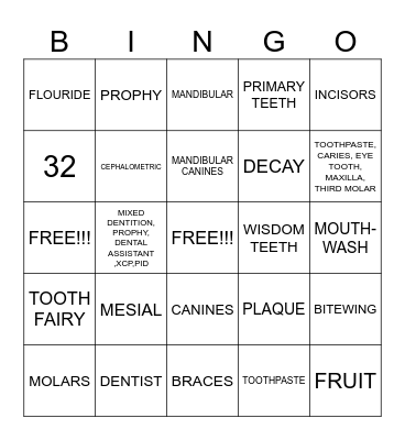 Dental Health Bingo Card