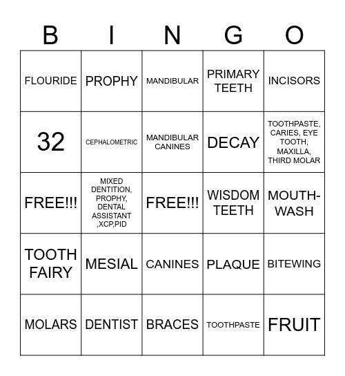 Dental Health Bingo Card