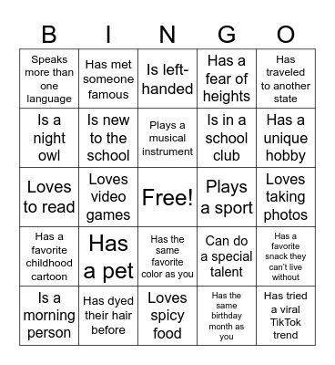 HHS Student Summit Bingo Card
