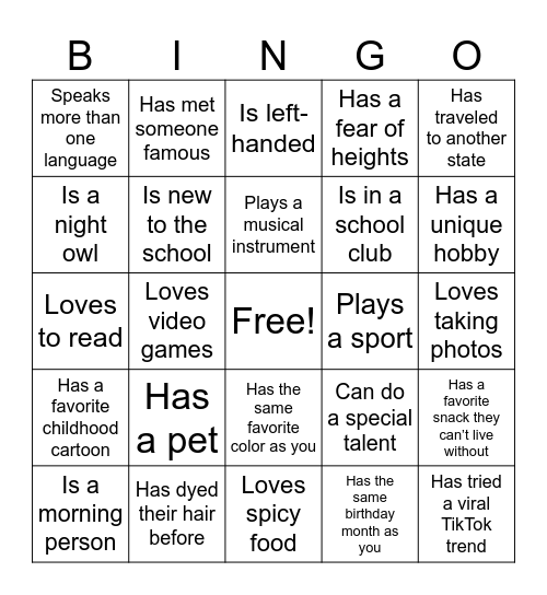 HHS Student Summit Bingo Card