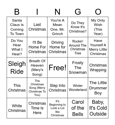 Christmas Music Bingo Card