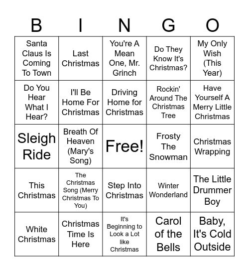 Christmas Music Bingo Card