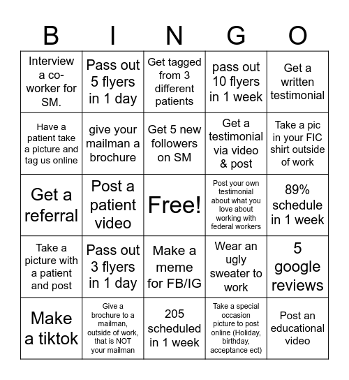FIC Bingo Card
