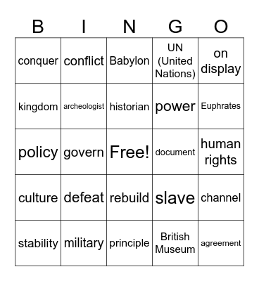 Foundations English 5-7 Reading: "Cyrus the Great" Bingo Card