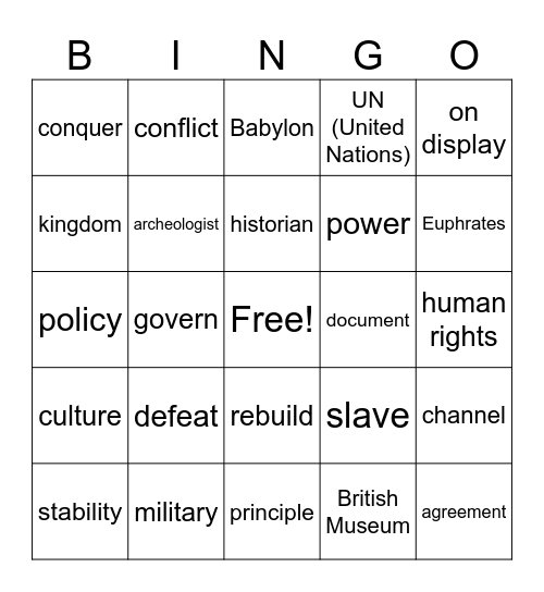Foundations English 5-7 Reading: "Cyrus the Great" Bingo Card
