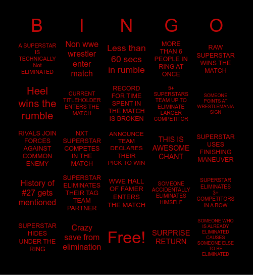 ROYAL RUMBLE 2026 Bingo Card