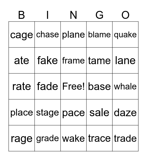 Level F-Long A Bingo Card