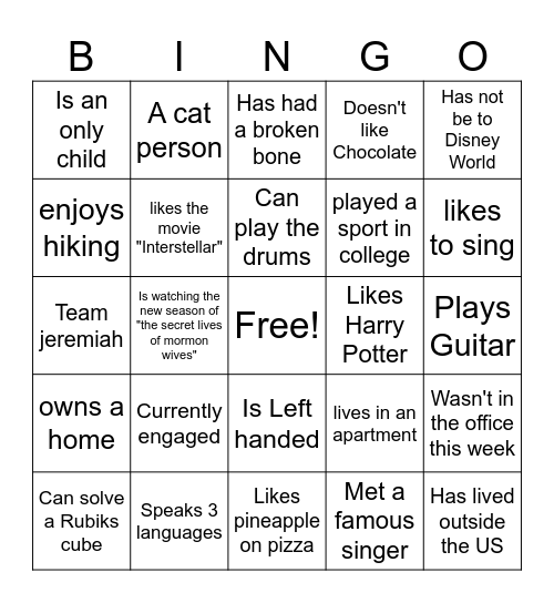 CIS Holiday 2025 Bingo Card
