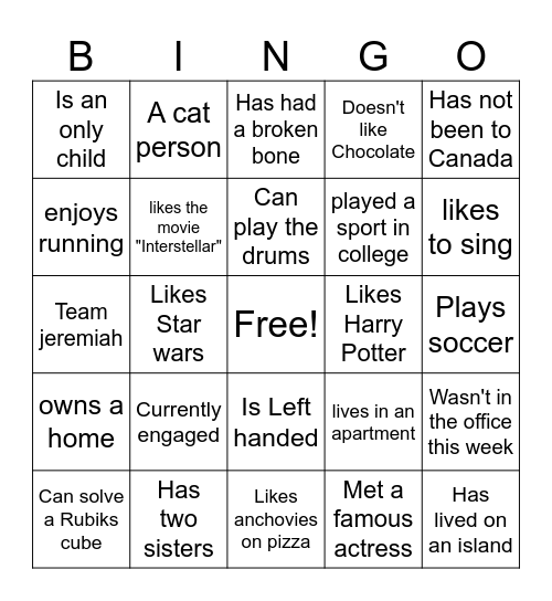 CIS Holiday 2025 Bingo Card