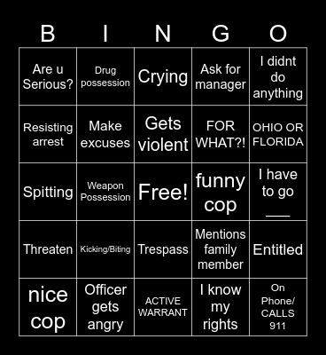 POLICE VIDEOS Bingo Card