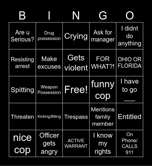 POLICE VIDEOS Bingo Card