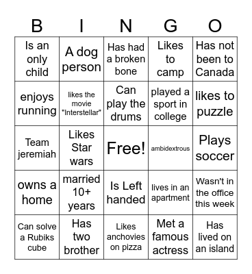 CIS Holiday 2025 Bingo Card