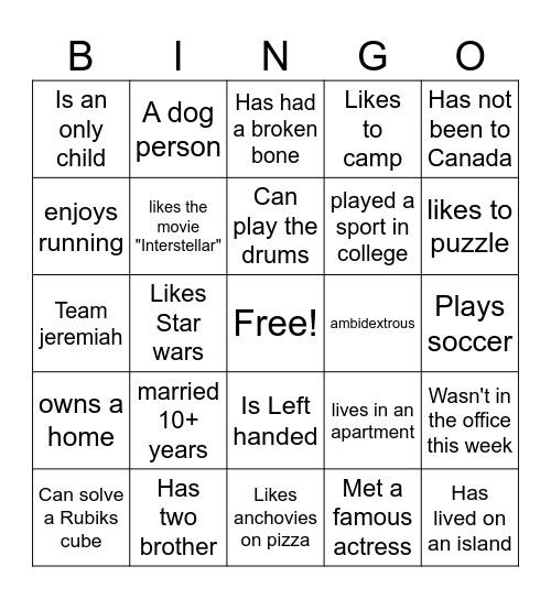 CIS Holiday 2025 Bingo Card