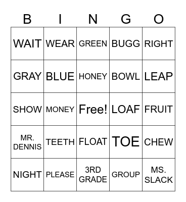 VOWEL TEAMS 3RD GRADE Bingo Card