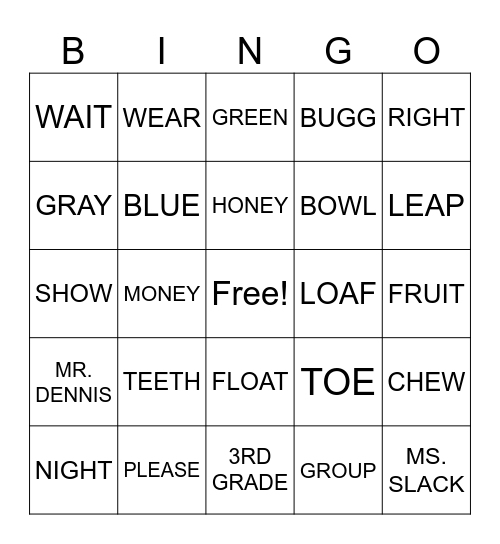 VOWEL TEAMS 3RD GRADE Bingo Card