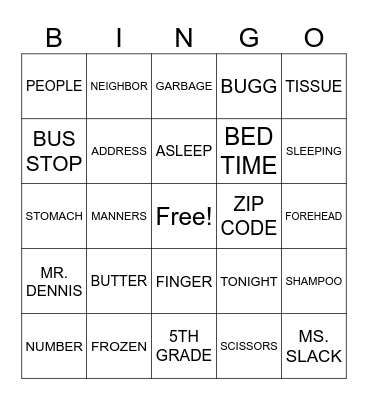 MULTI-SYLLABIC 5TH GRADE Bingo Card