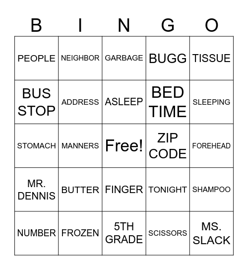 MULTI-SYLLABIC 5TH GRADE Bingo Card