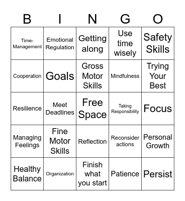 Self-Management Bingo Card