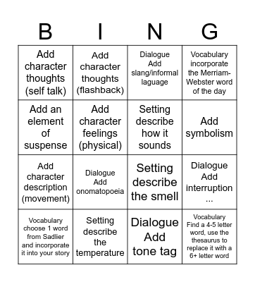 Literary Elements Bingo Card