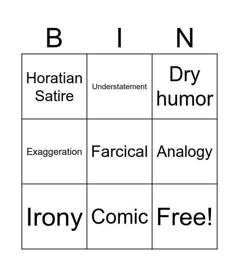 Glossary of Satirical Terms Bingo Card