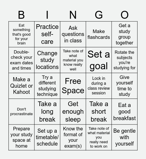 Exam Prep Bingo! Bingo Card