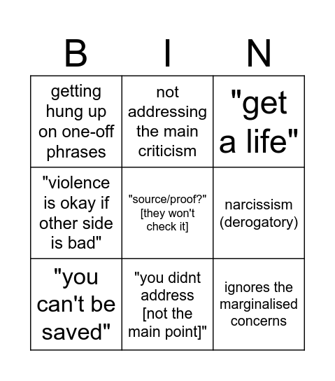 bigger leftist creator responds to smaller leftist creator's criticism Bingo Card
