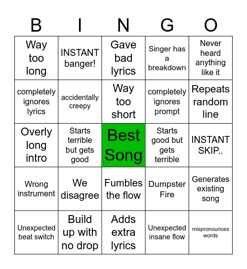 AI Music Bingo Card Bingo Card