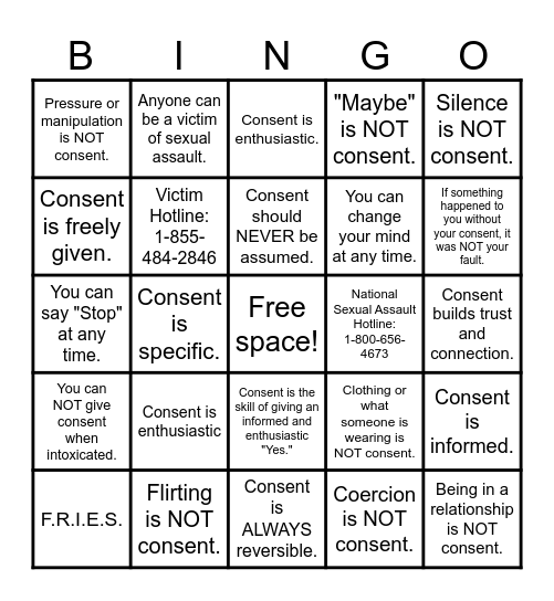 CONSENT BINGO! Bingo Card