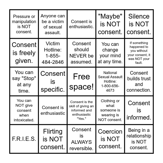 CONSENT BINGO! Bingo Card