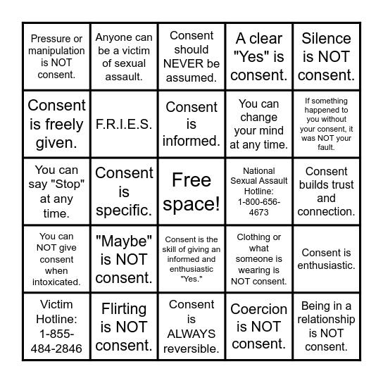 CONSENT BINGO! Bingo Card
