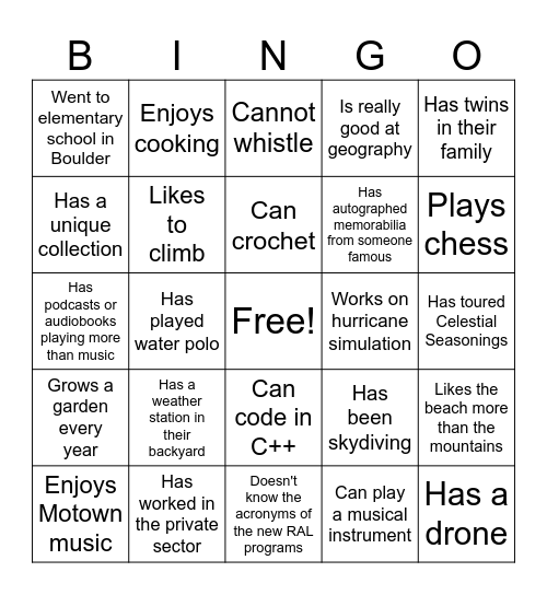 RAL Retreat 2025 Bingo Card