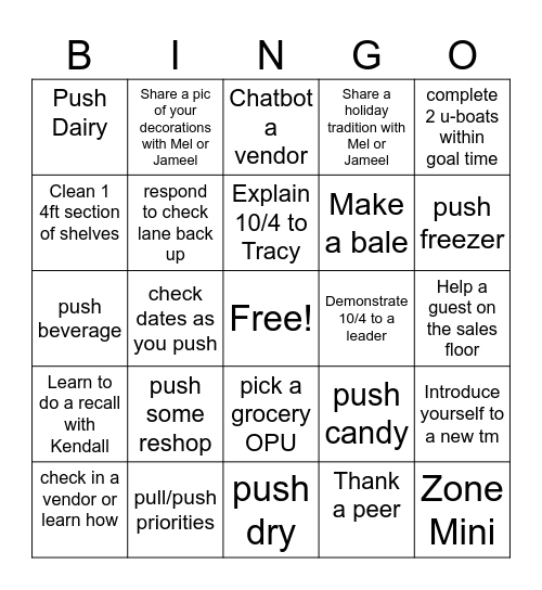 Consumables Bingo Card