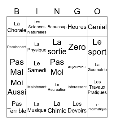 Vive L'ecole! Bingo Card