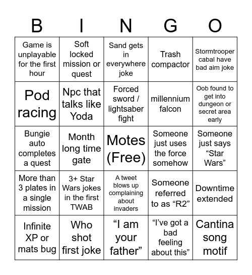 D2 renegades bingo card Bingo Card