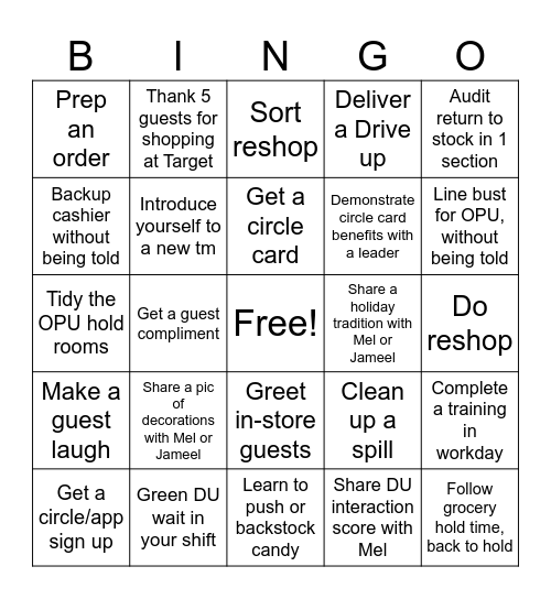 Drive up Bingo Card