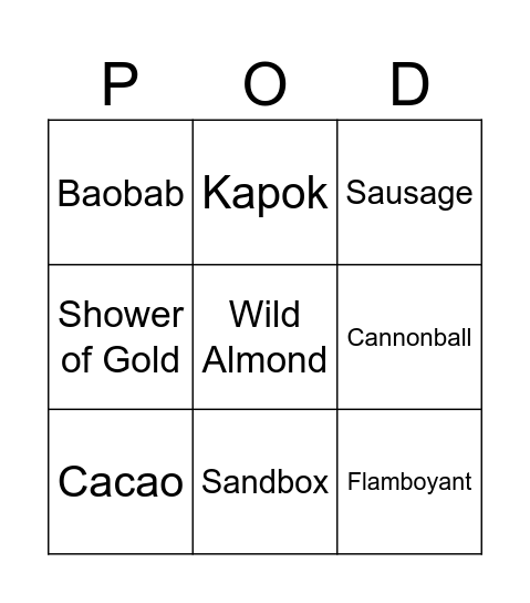 Podgo Bingo Card