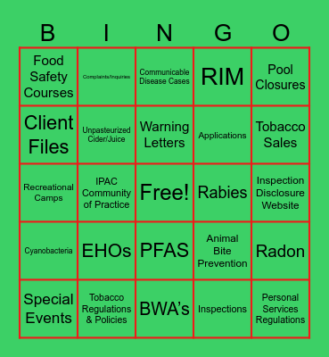 Environmental Health 2025 Year in Review Bingo Card