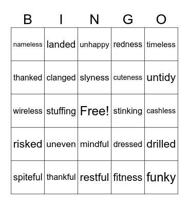Affix Bingo Card