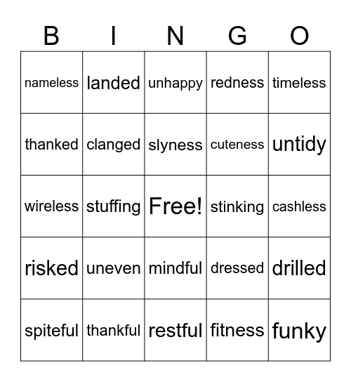 Affix Bingo Card