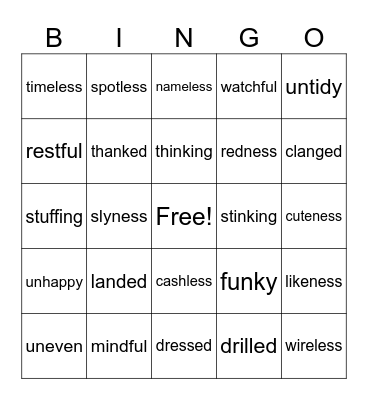 Affix Bingo Card
