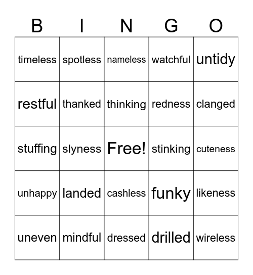Affix Bingo Card