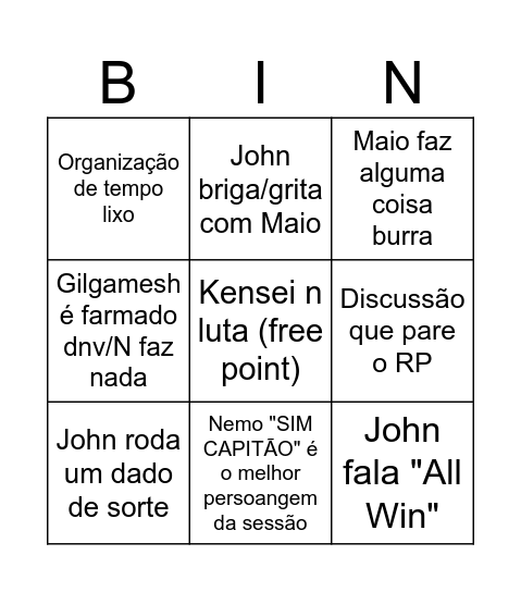 END LINE Bingo Card