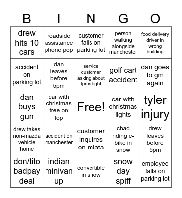 Bommarito Snow Day Bingo Card