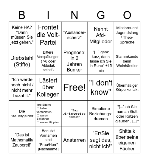 Das Aldudak'sche Bingo Card