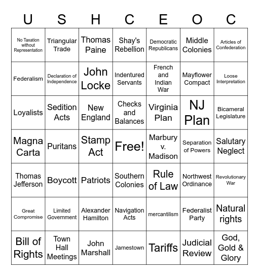Standard 1 Bingo Card